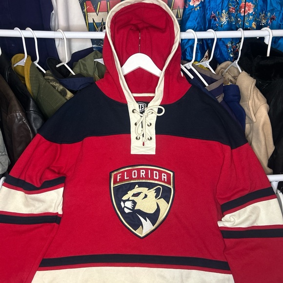 Florida Panthers Embroidered Logo Red Hockey Jersey Hoodie XL Rare - Picture 2 of 5